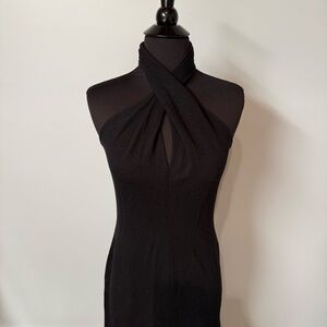 Tahari wool Black Halter Cross-Neck Women's Dress